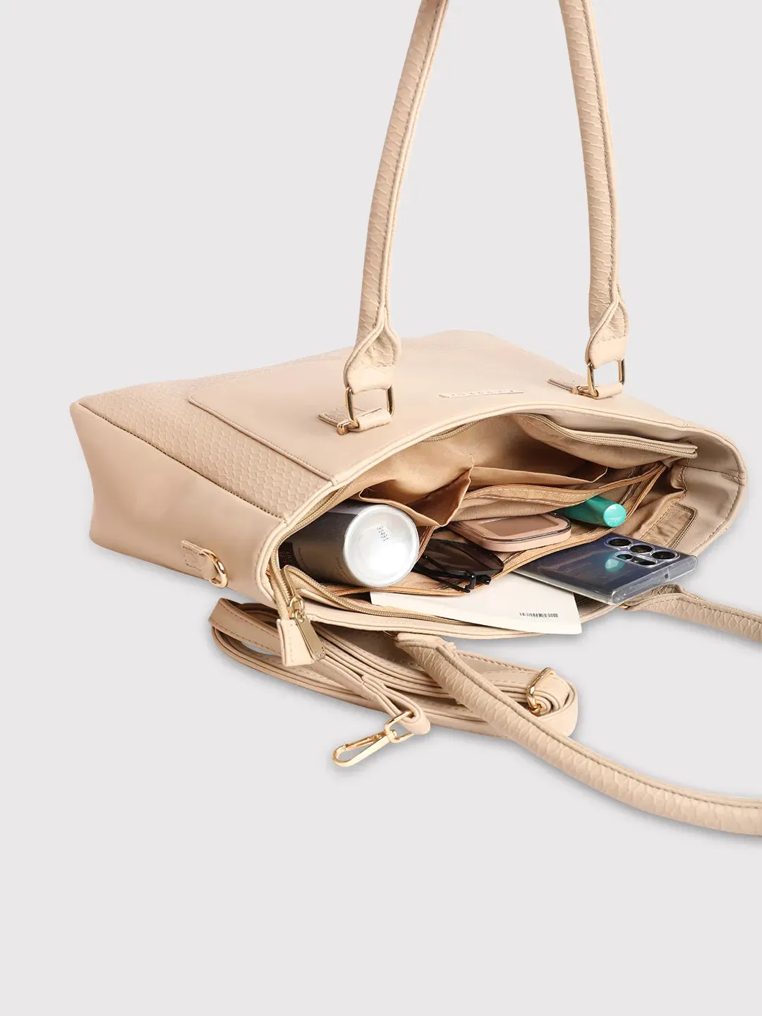 Caprese Fiona Large Beige Tote Bag