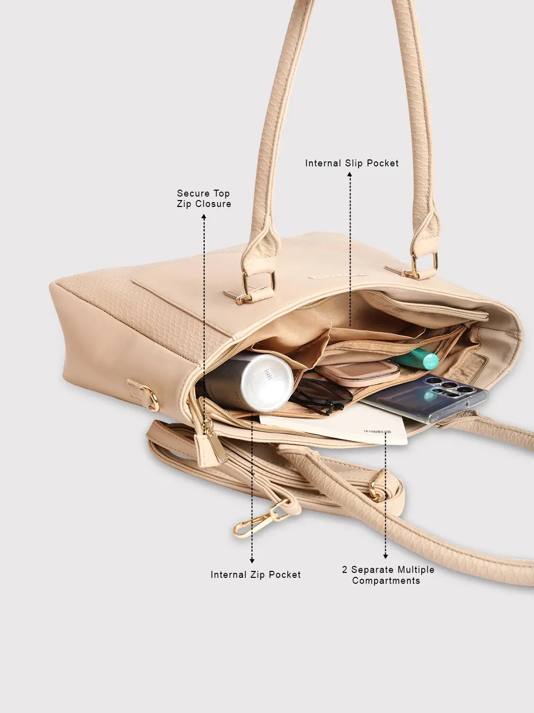 Caprese Fiona Large Beige Tote Bag