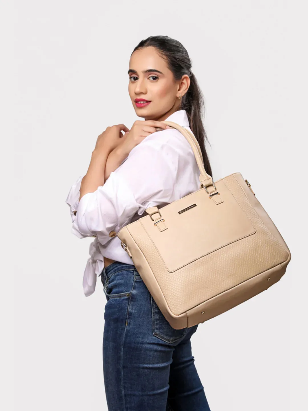 Caprese Fiona Large Beige Tote Bag