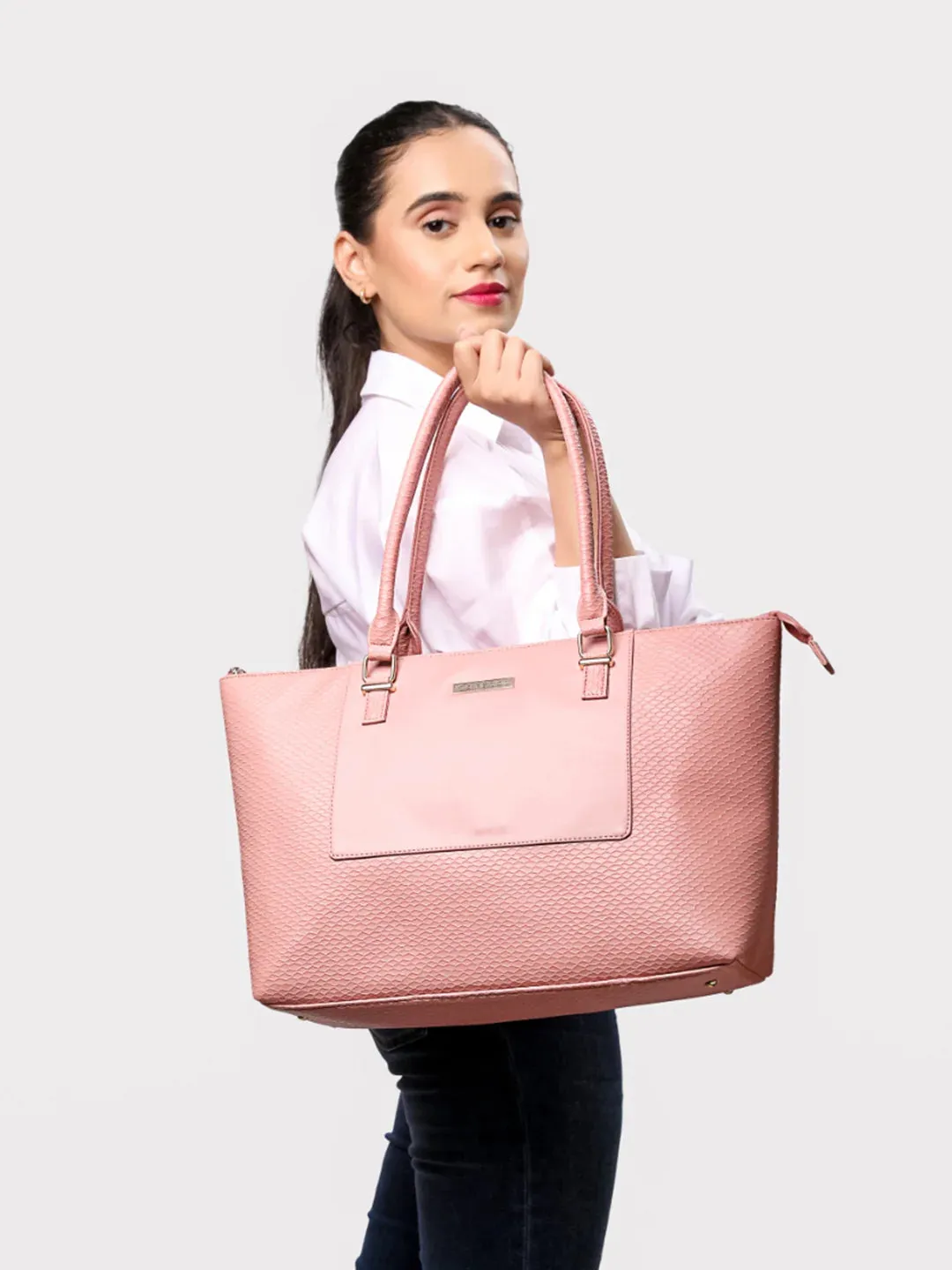 Caprese Fiona Large Light Pink Laptop Tote Bag