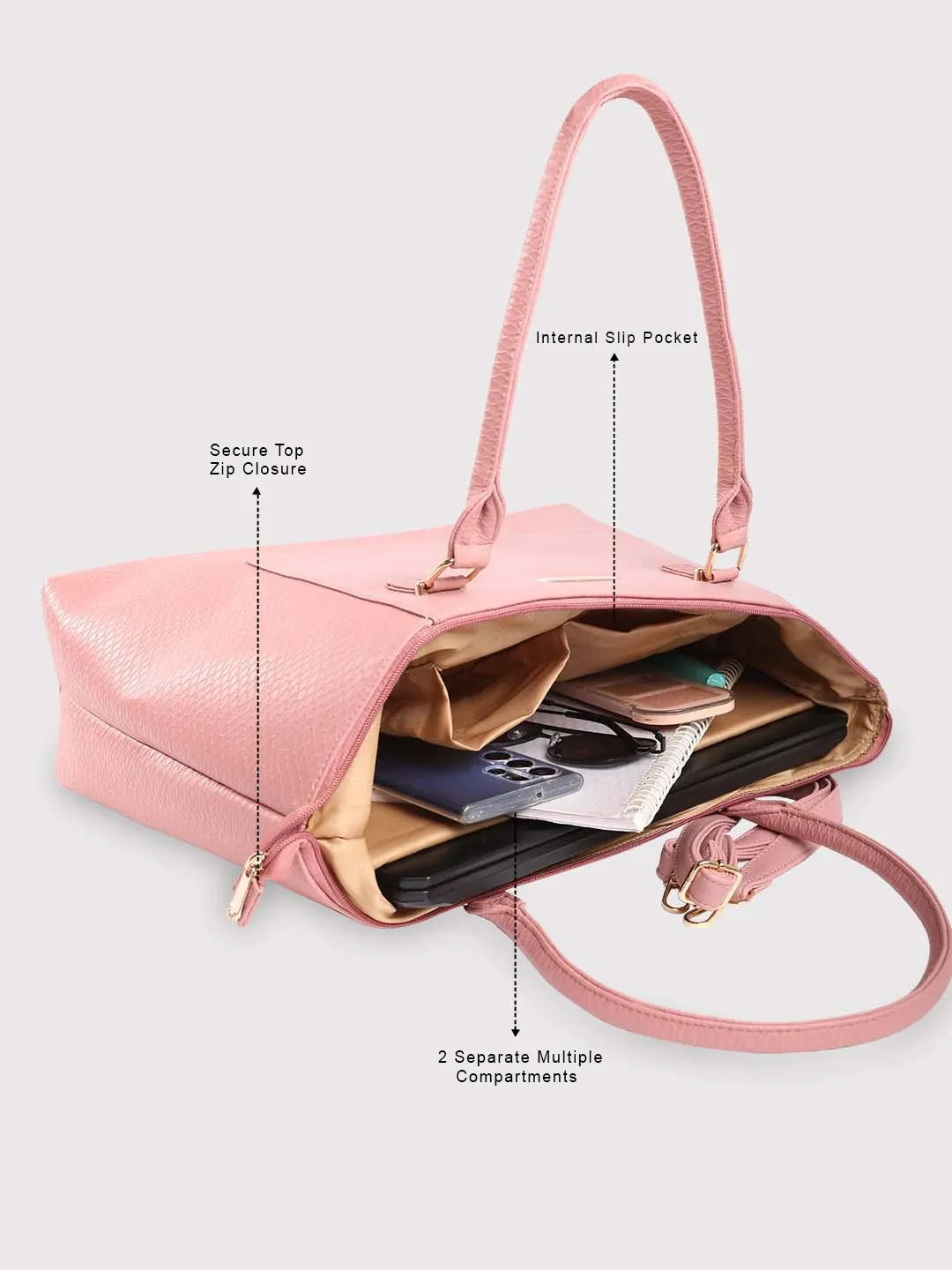 Caprese Fiona Large Light Pink Laptop Tote Bag
