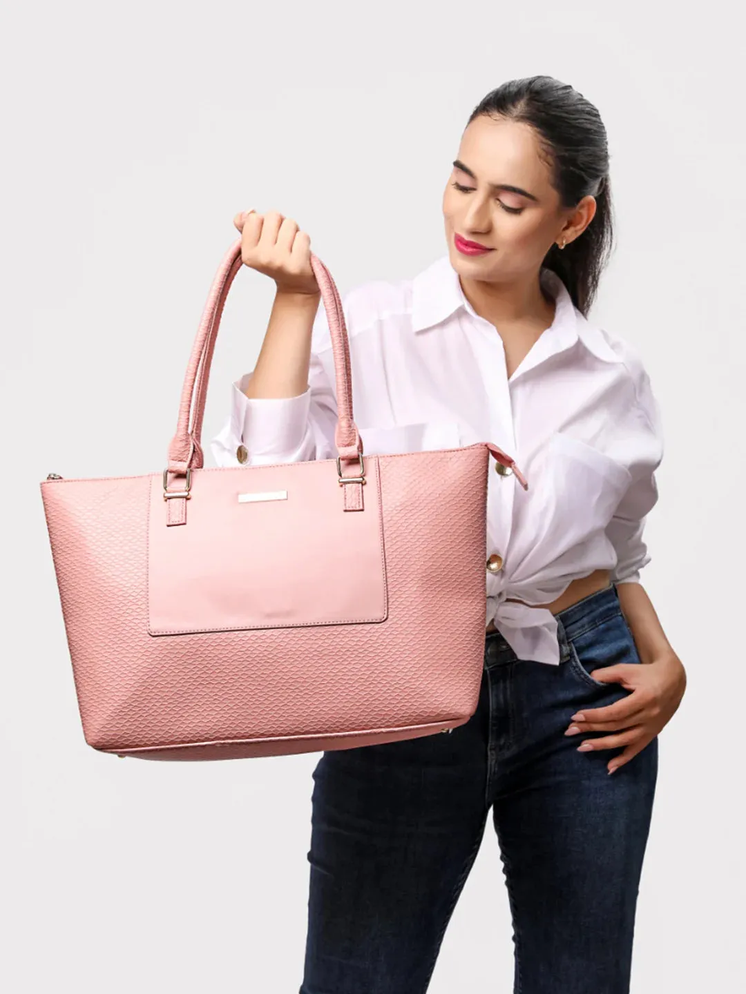 Caprese Fiona Large Light Pink Laptop Tote Bag