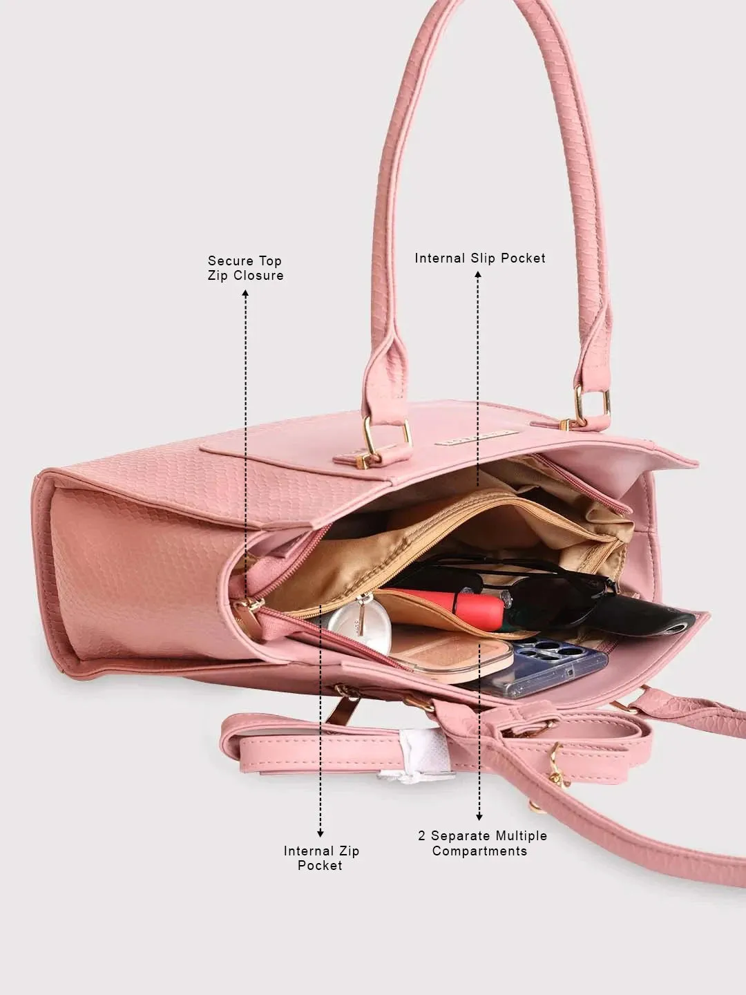 Caprese Fiona Medium Light Pink Office Tote Bag