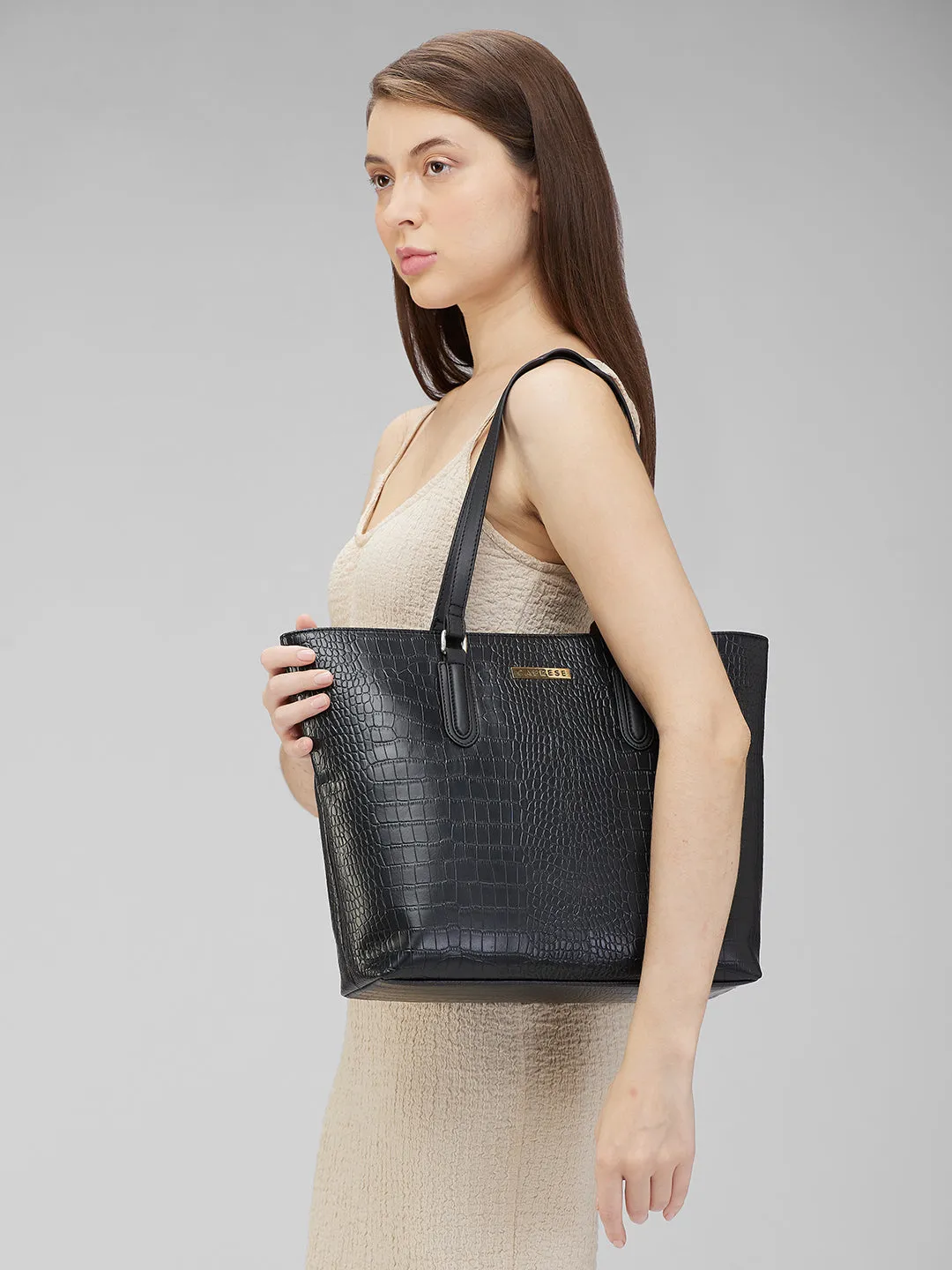 Caprese Flix Medium Black Tote Bag