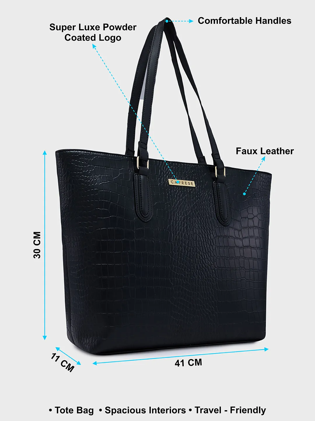 Caprese Flix Medium Black Tote Bag