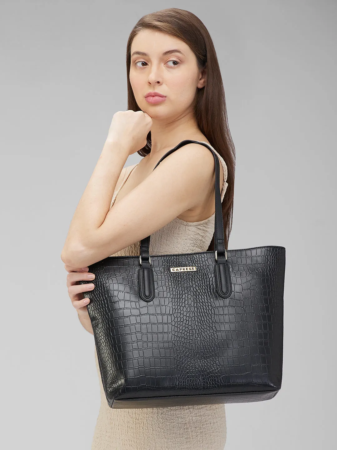 Caprese Flix Medium Black Tote Bag