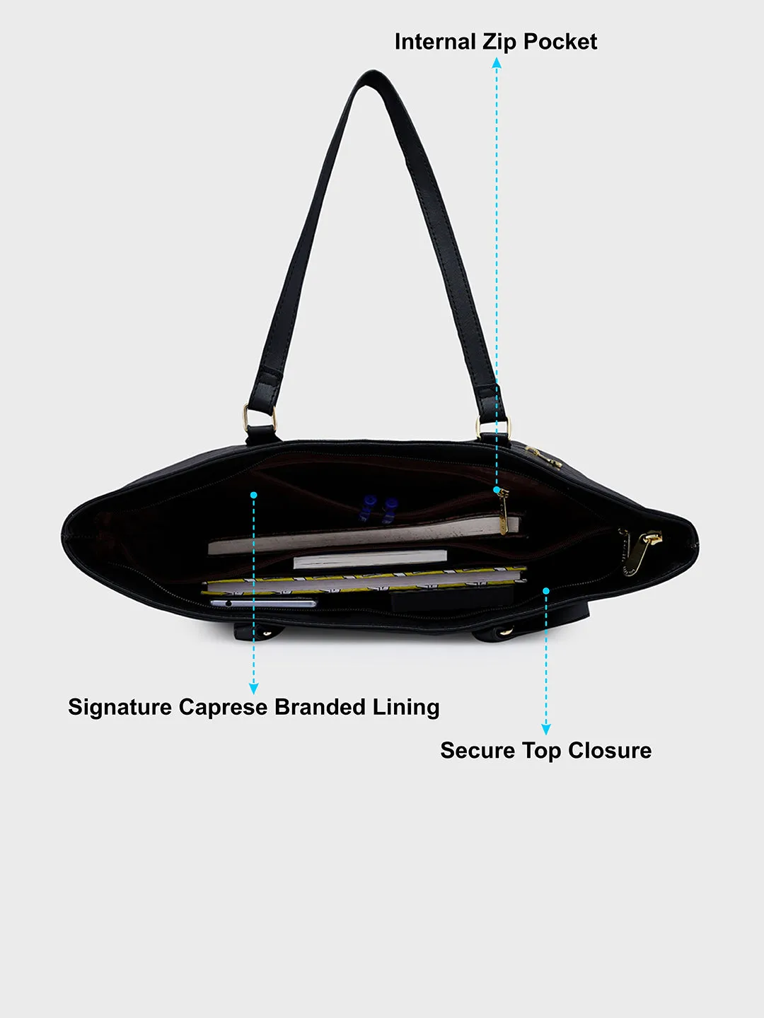 Caprese Flix Medium Black Tote Bag