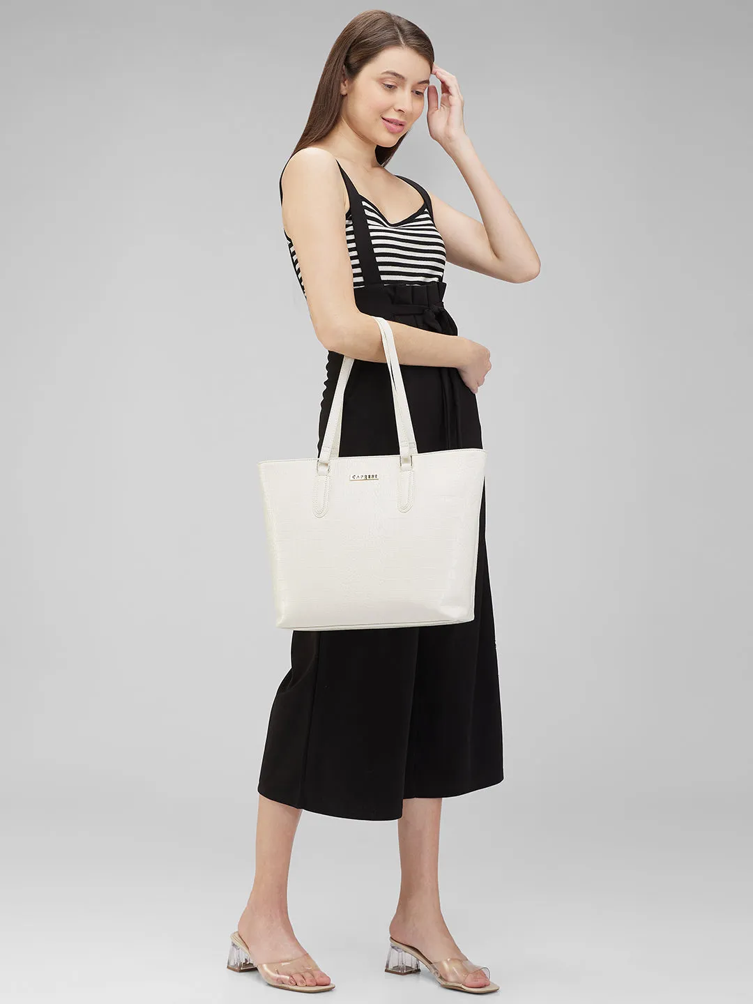 Caprese Flix Medium Off White Tote Bag