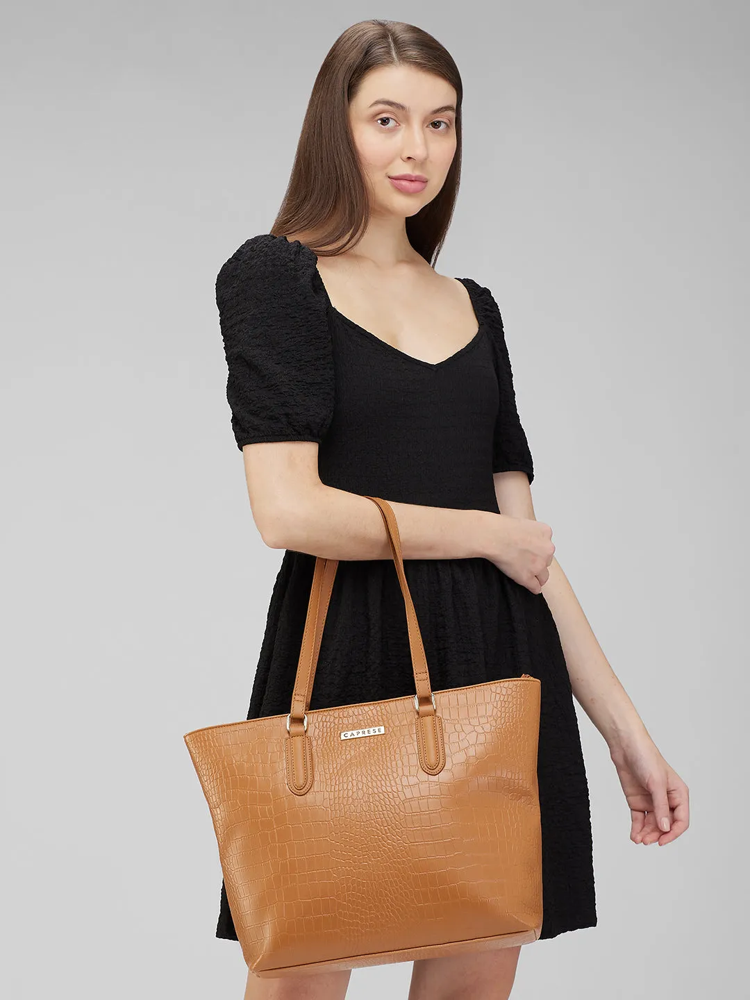 Caprese Flix Medium Tan Tote Bag