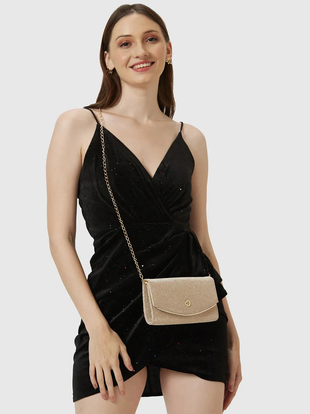 Caprese Gretchen Medium Champagne Gold Flapover Clutch