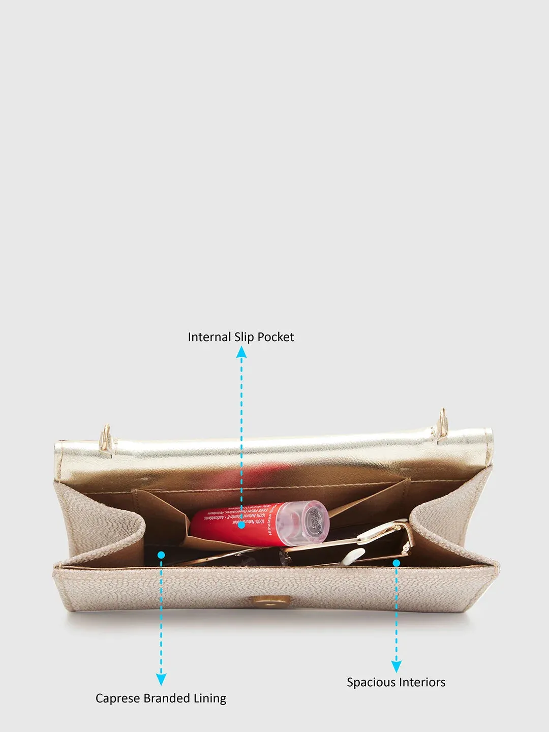 Caprese Gretchen Medium Champagne Gold Flapover Clutch