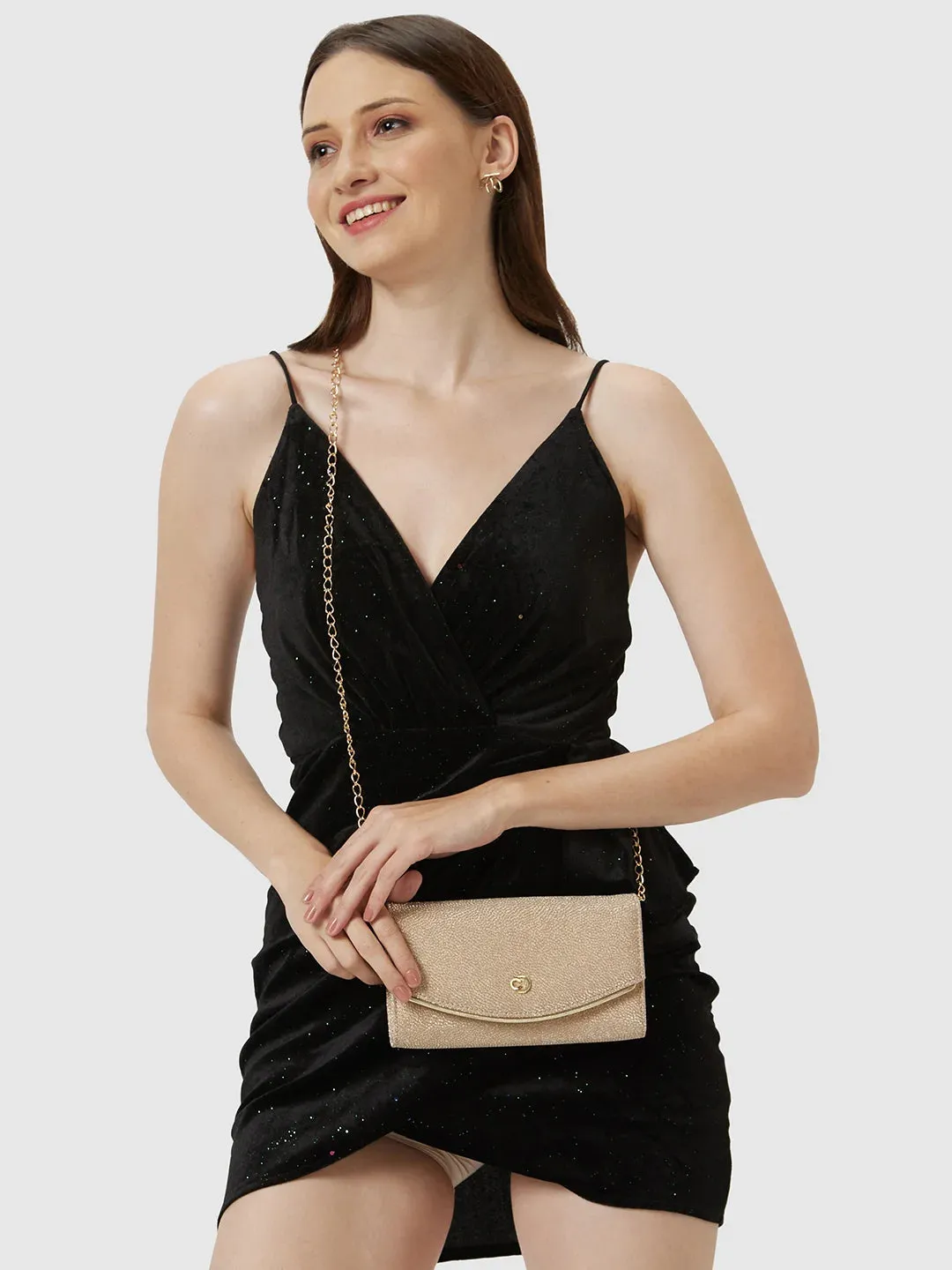 Caprese Gretchen Medium Champagne Gold Flapover Clutch