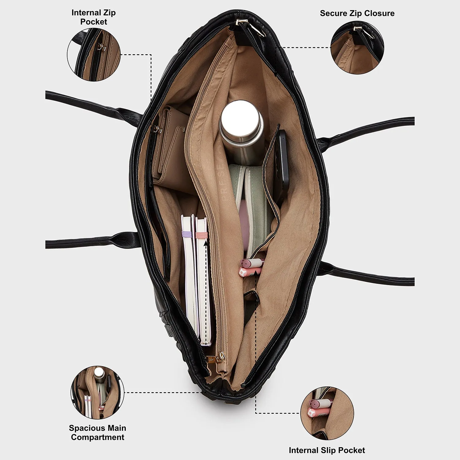 Caprese Havana Large Black Satchel Bag
