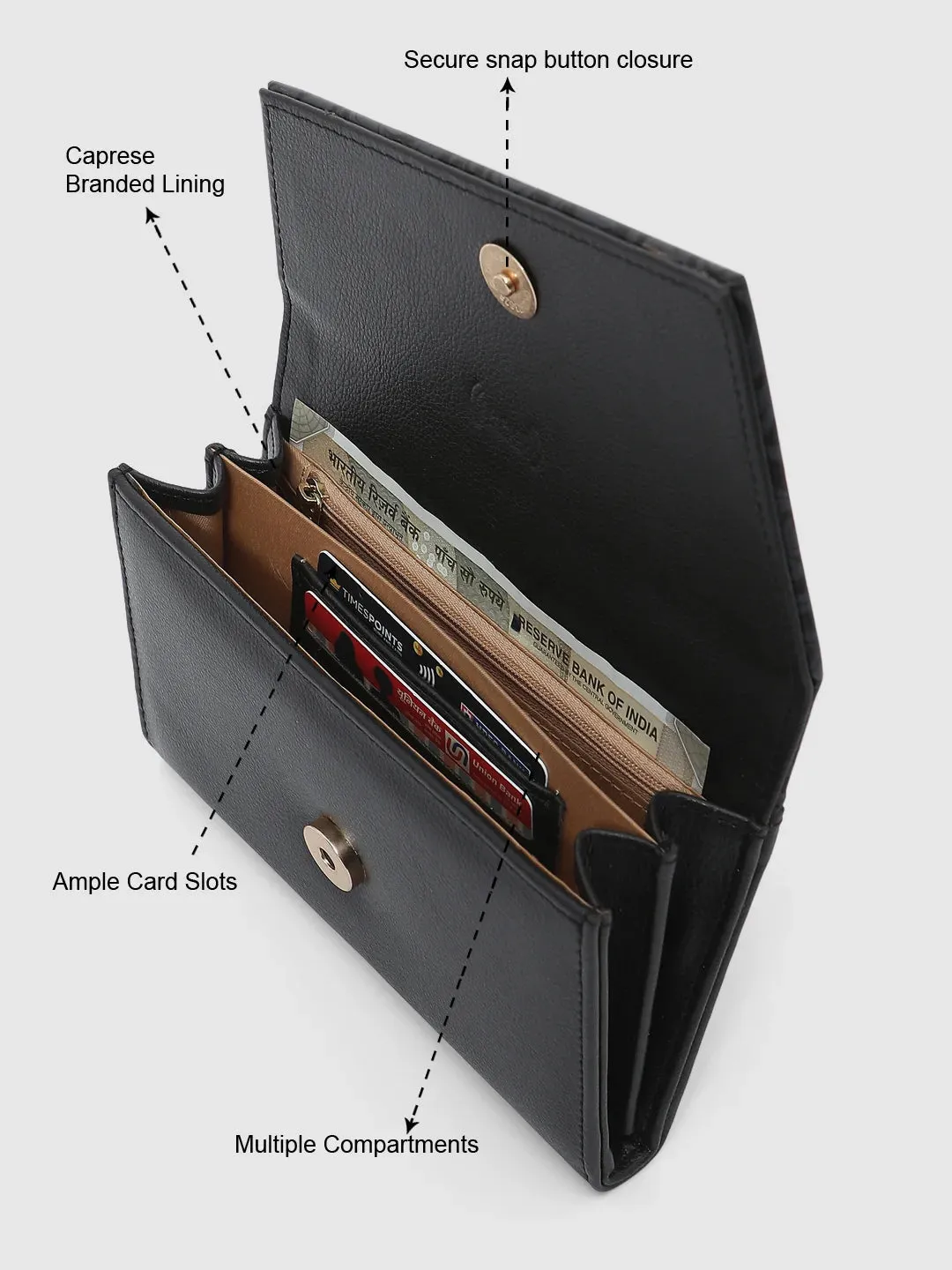 Caprese Helene Large Black Flapover Wallet