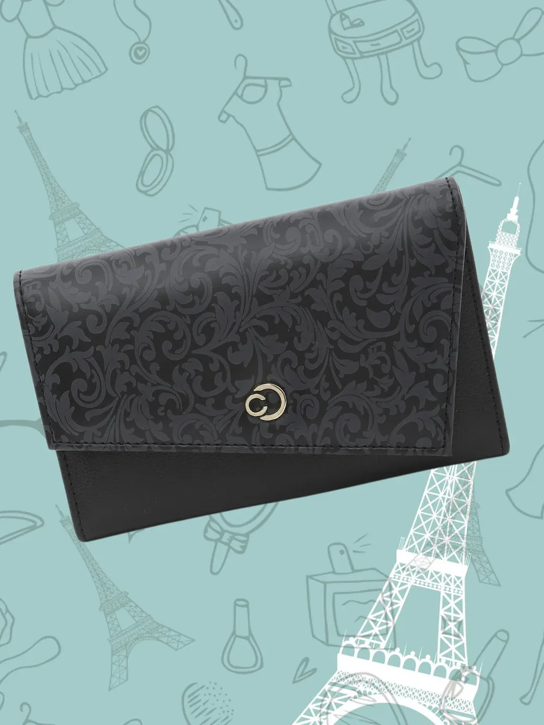 Caprese Helene Large Black Flapover Wallet