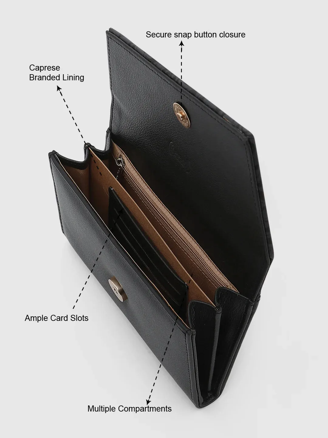 Caprese Helene Large Black Flapover Wallet