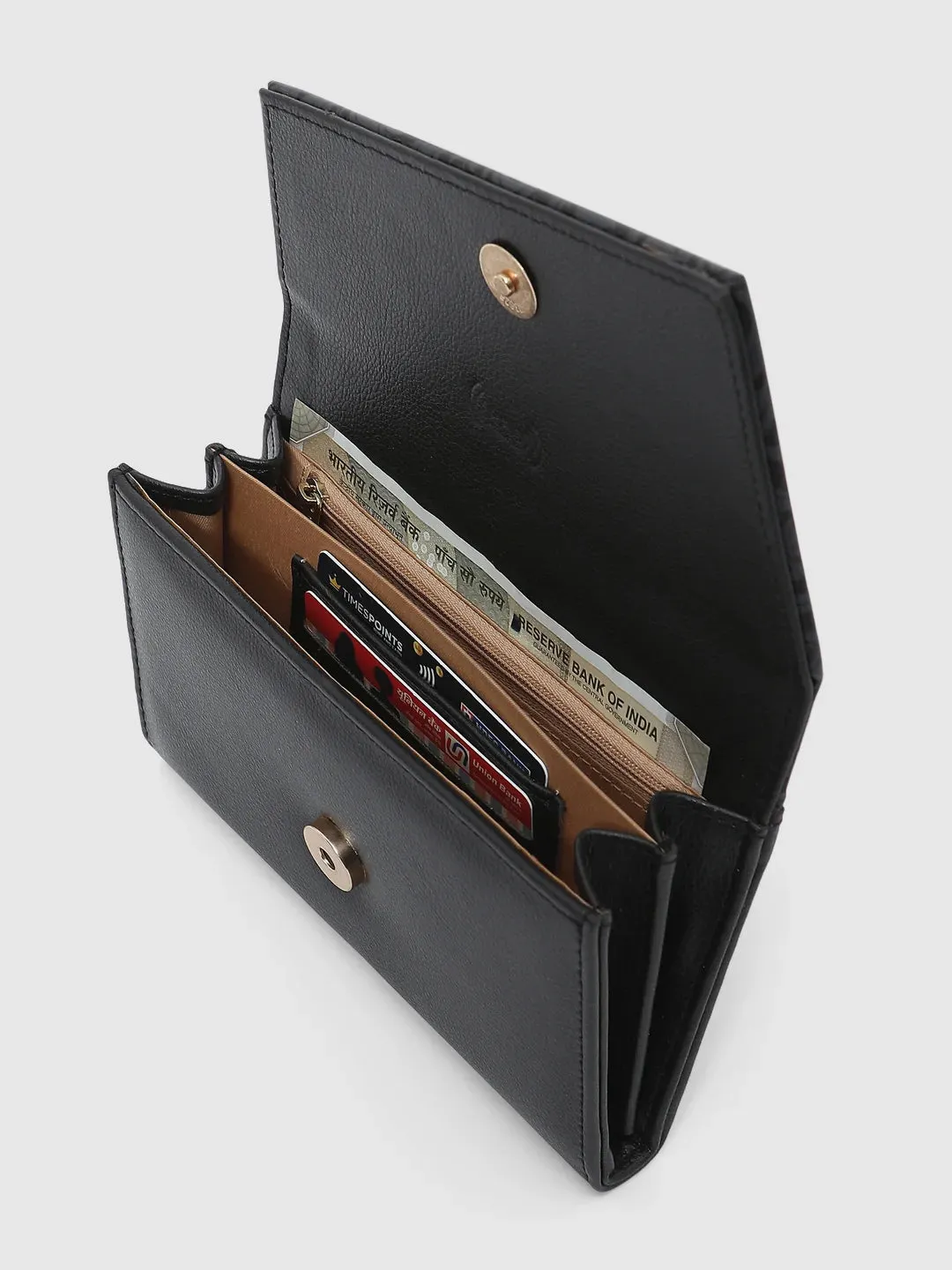 Caprese Helene Large Black Flapover Wallet