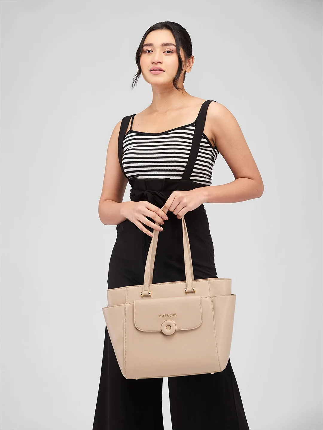 Caprese Jackie Large Beige Tote Bag