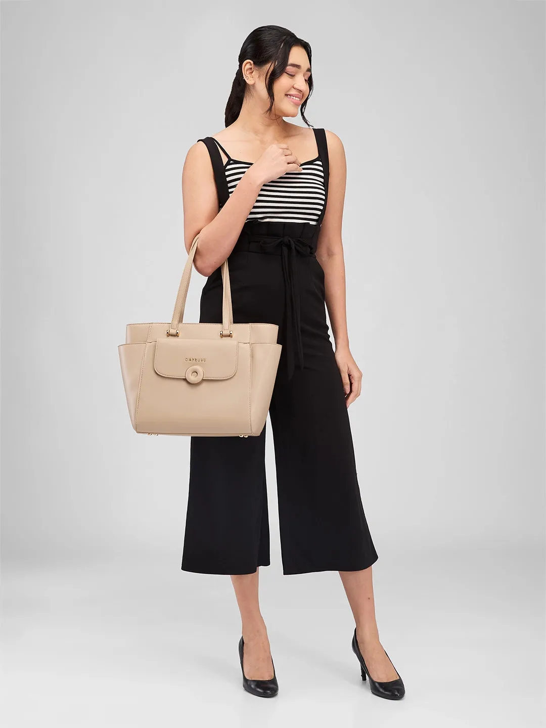 Caprese Jackie Large Beige Tote Bag