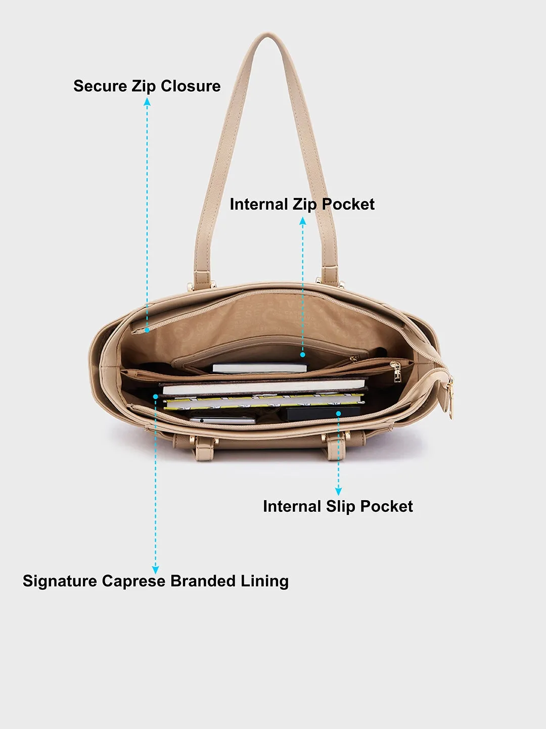 Caprese Jackie Large Beige Tote Bag