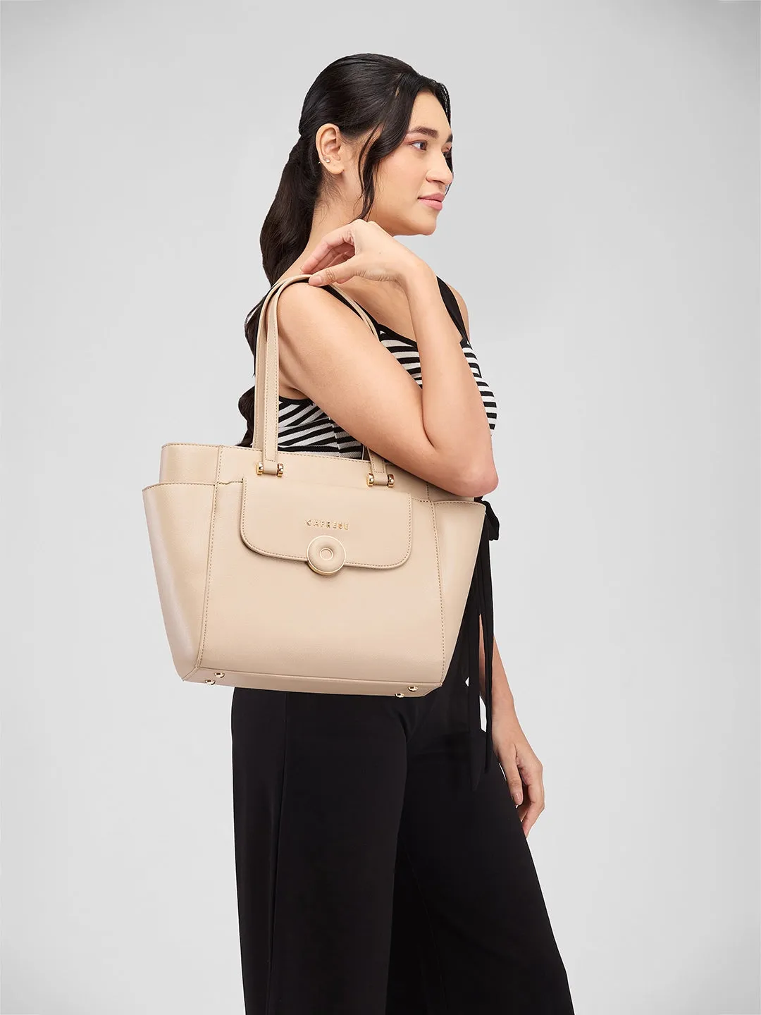 Caprese Jackie Large Beige Tote Bag