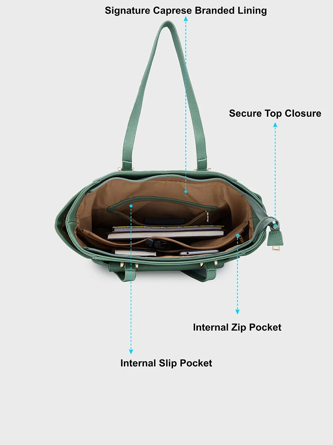 Caprese Jackie Large Green Tote Bag