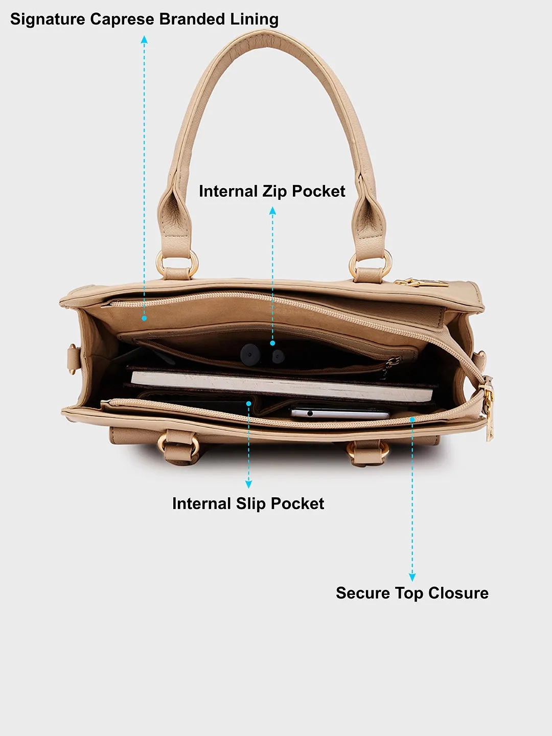 Caprese Jackie Medium Beige Satchel Bag