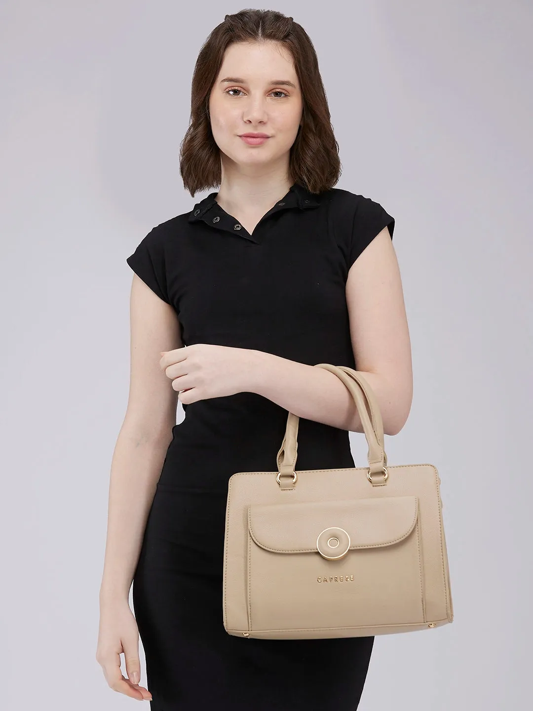 Caprese Jackie Medium Beige Satchel Bag