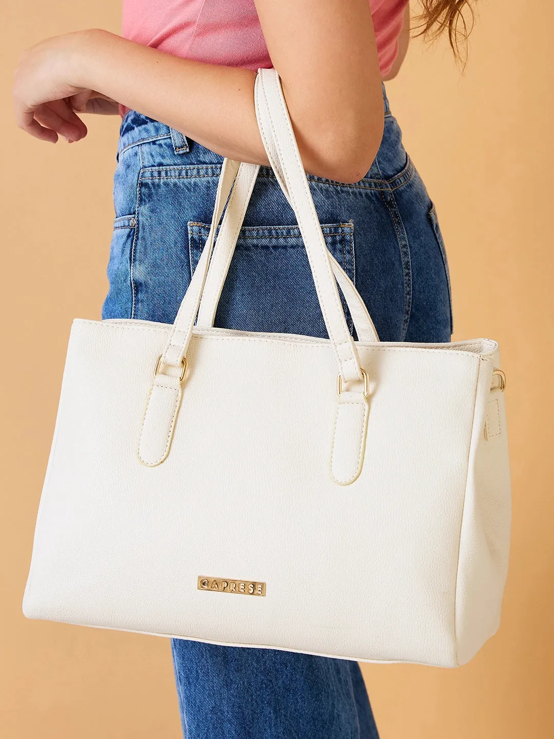 Caprese Jolie Medium Off White Tote Bag