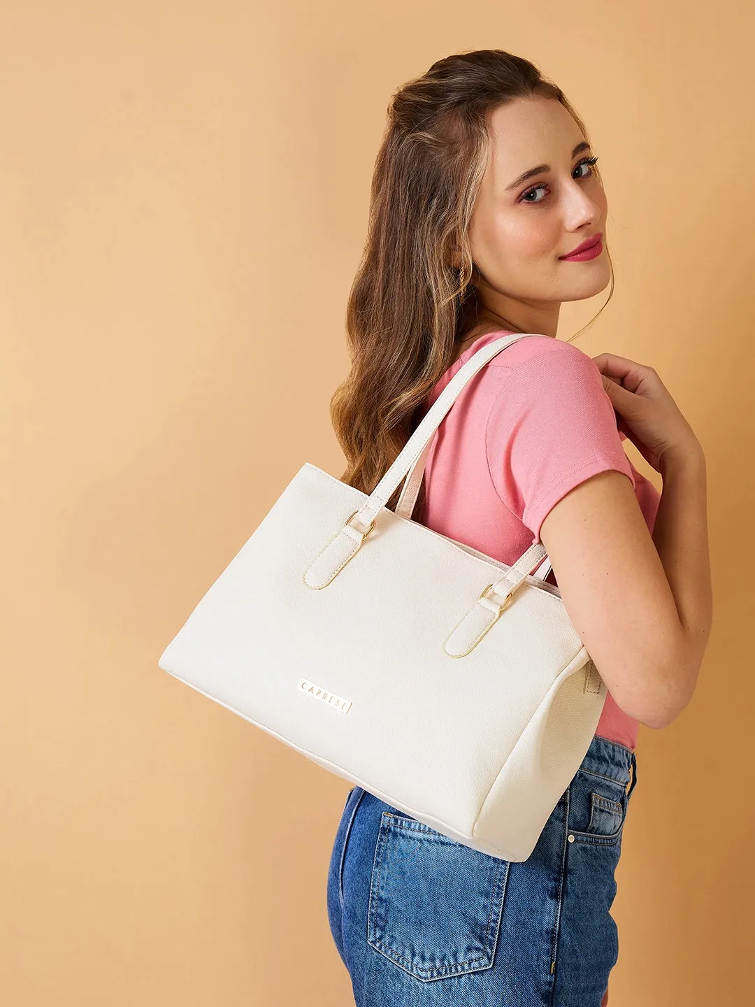 Caprese Jolie Medium Off White Tote Bag