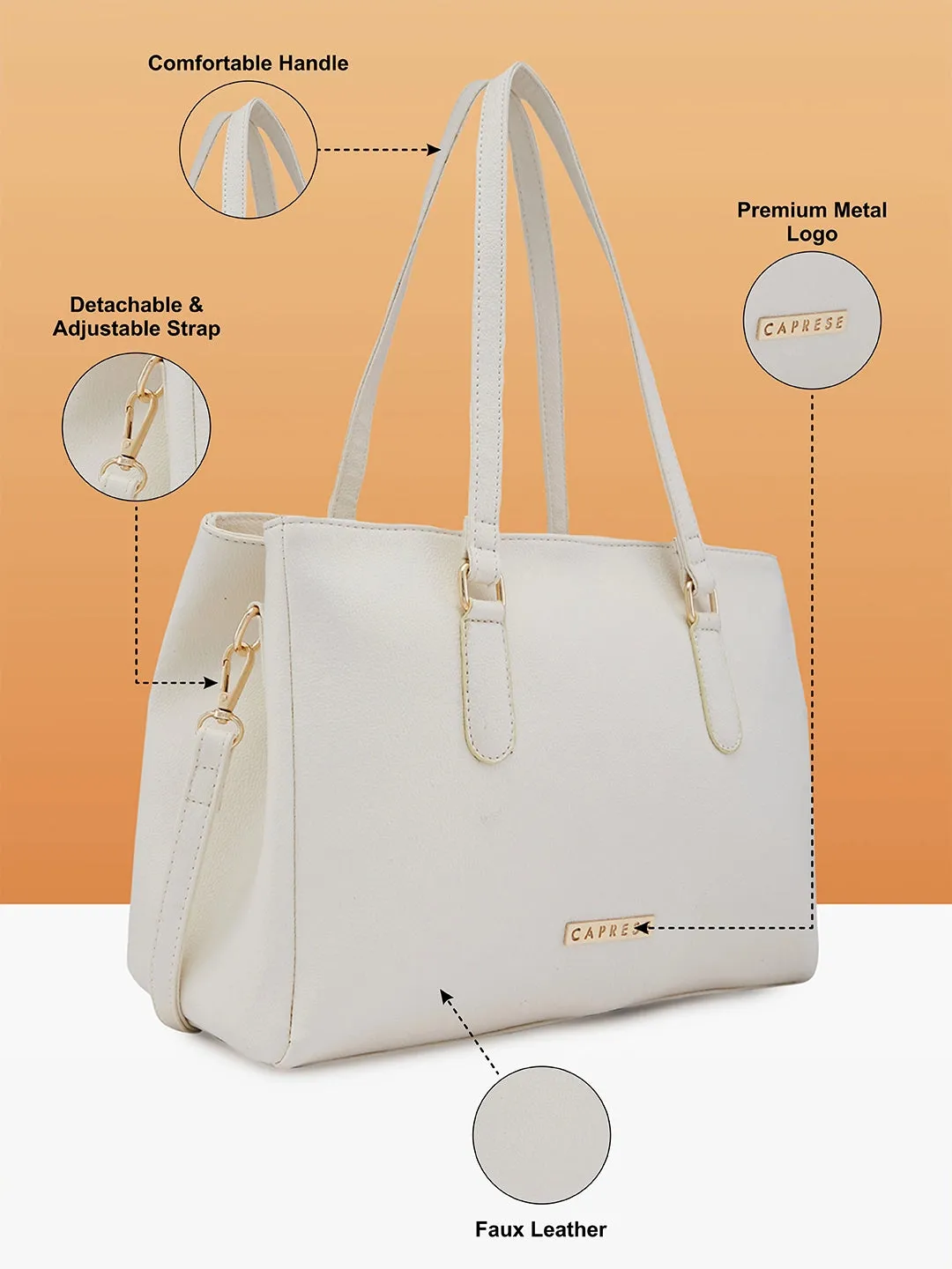 Caprese Jolie Medium Off White Tote Bag