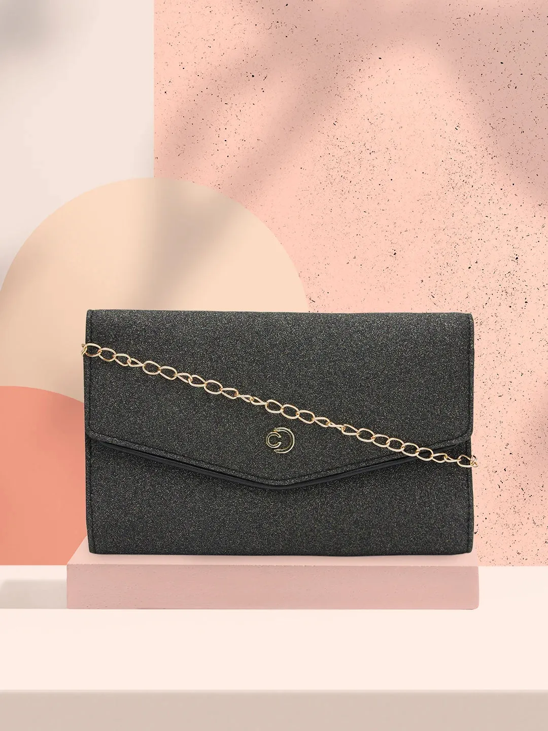 Caprese Junie Large Black Flapover Clutch