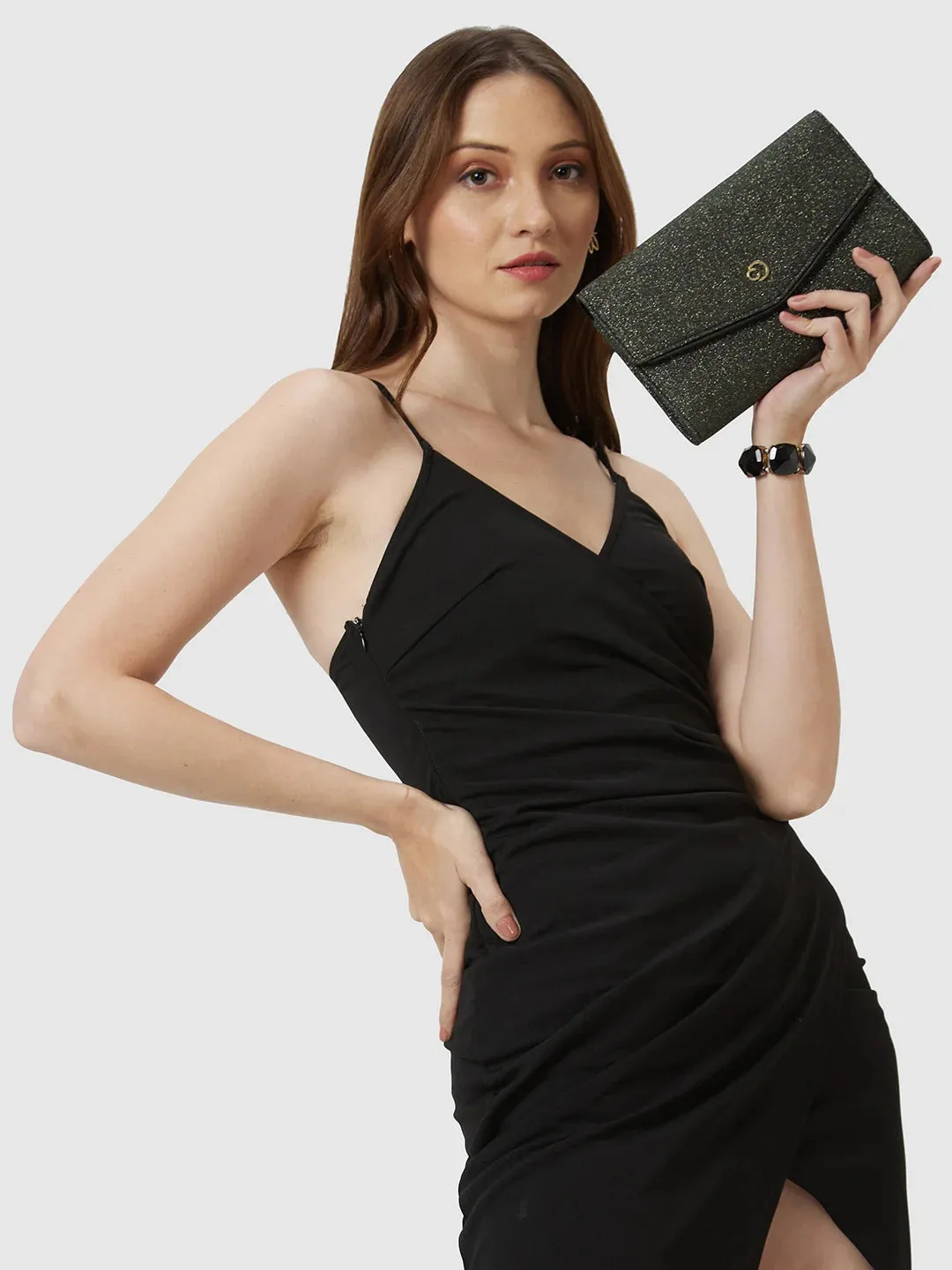 Caprese Junie Large Black Flapover Clutch