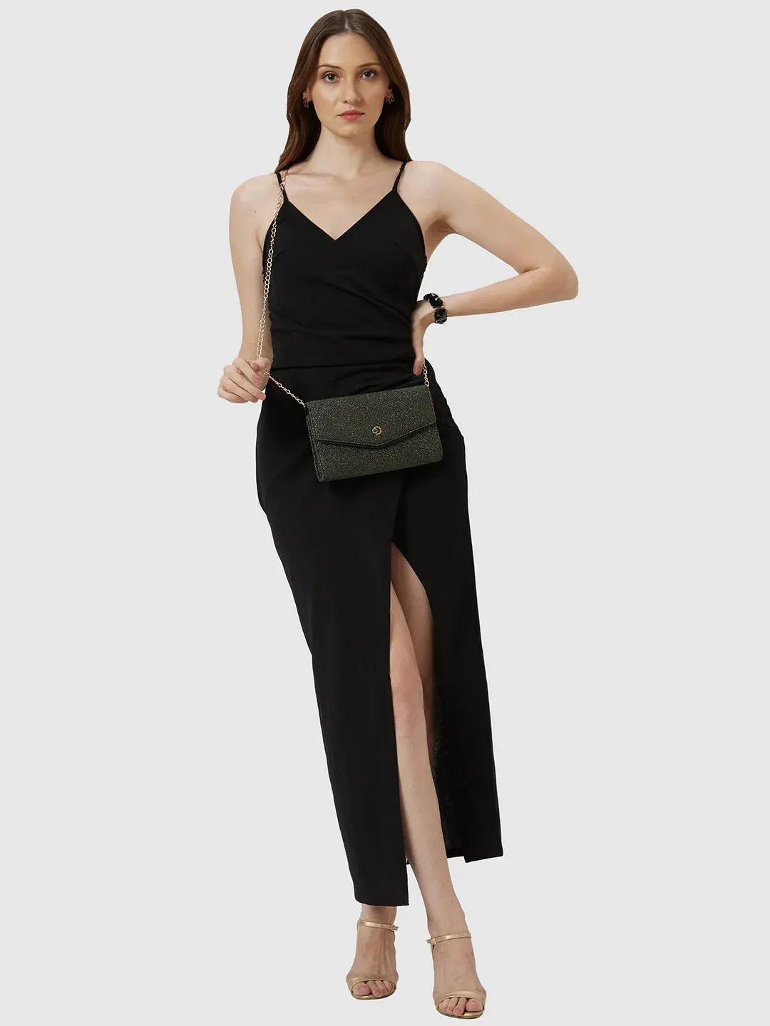 Caprese Junie Large Black Flapover Clutch