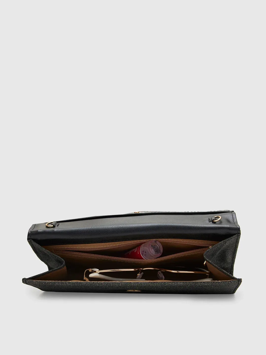 Caprese Junie Large Black Flapover Clutch