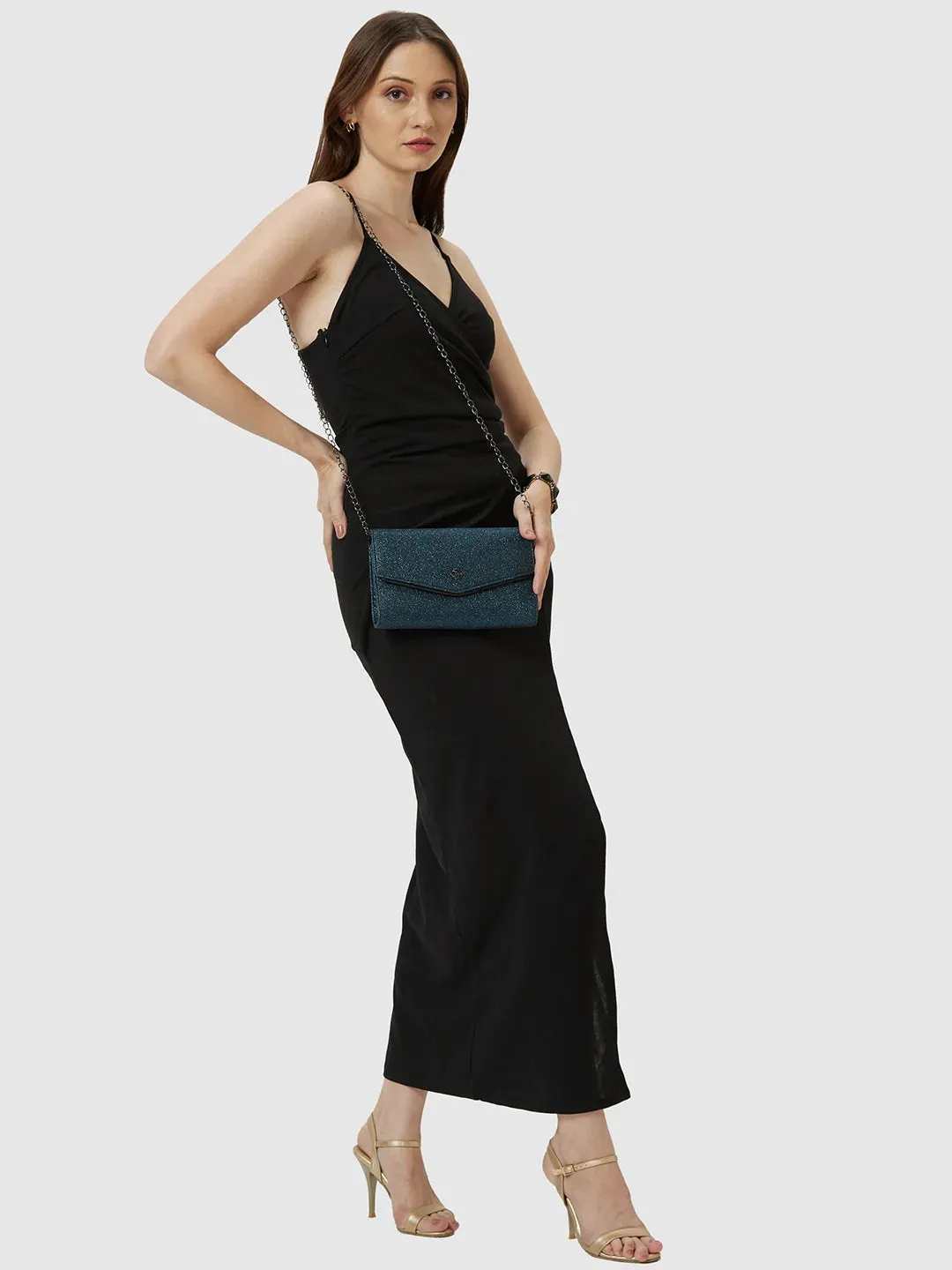 Caprese Junie Large Navy Flapover Clutch