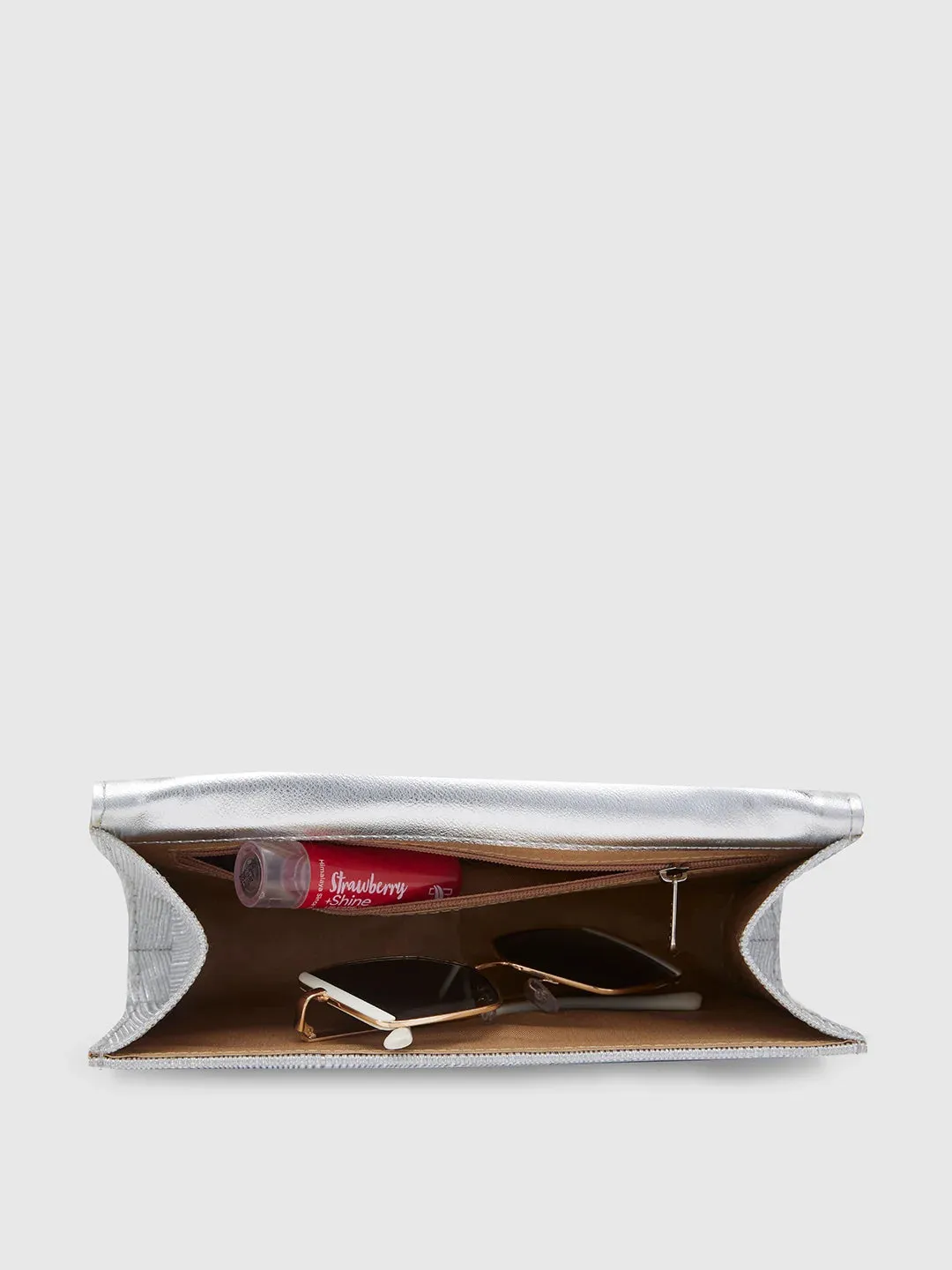Caprese Junie Large Silver Flapover Clutch