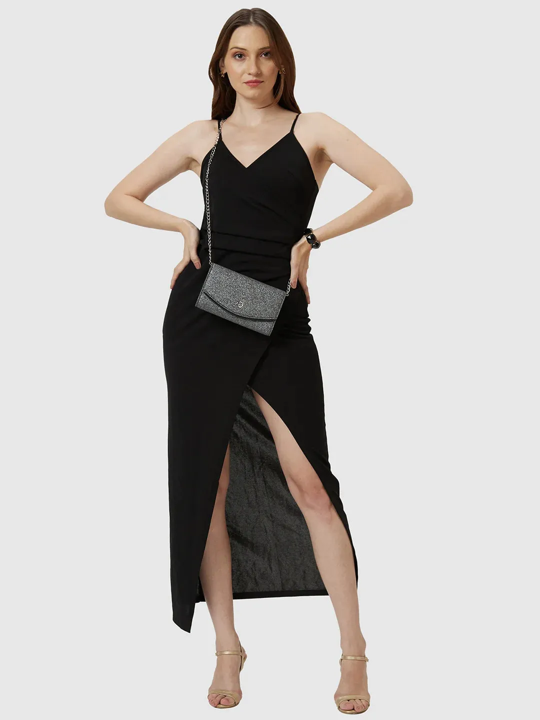 Caprese Junie Medium Gunmetal Flapover Clutch