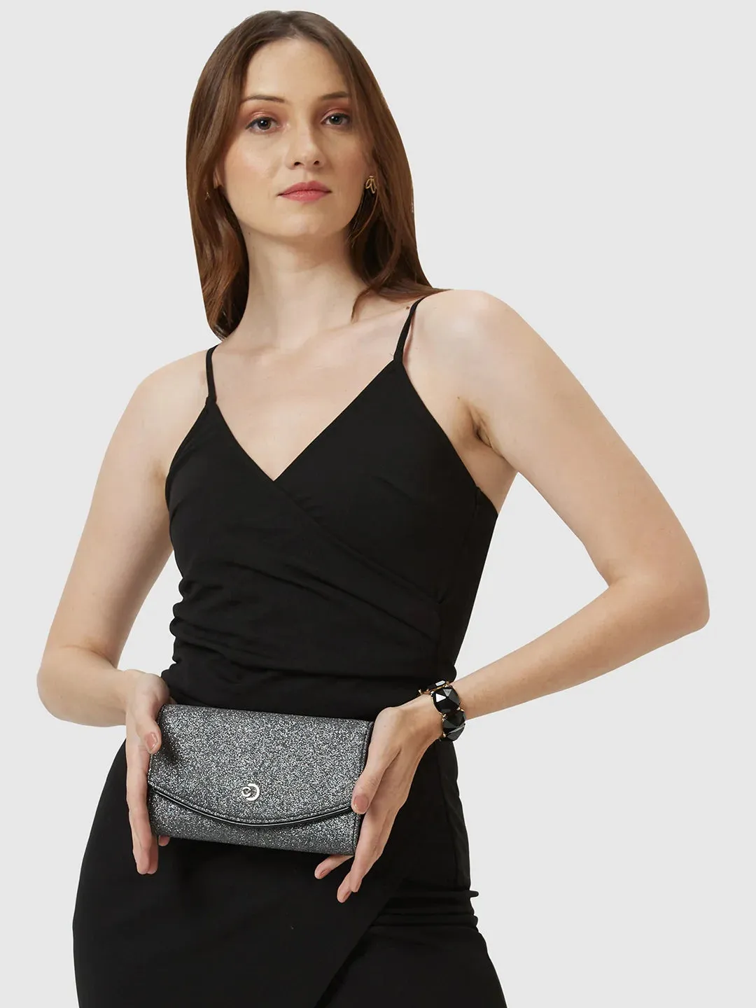 Caprese Junie Medium Gunmetal Flapover Clutch
