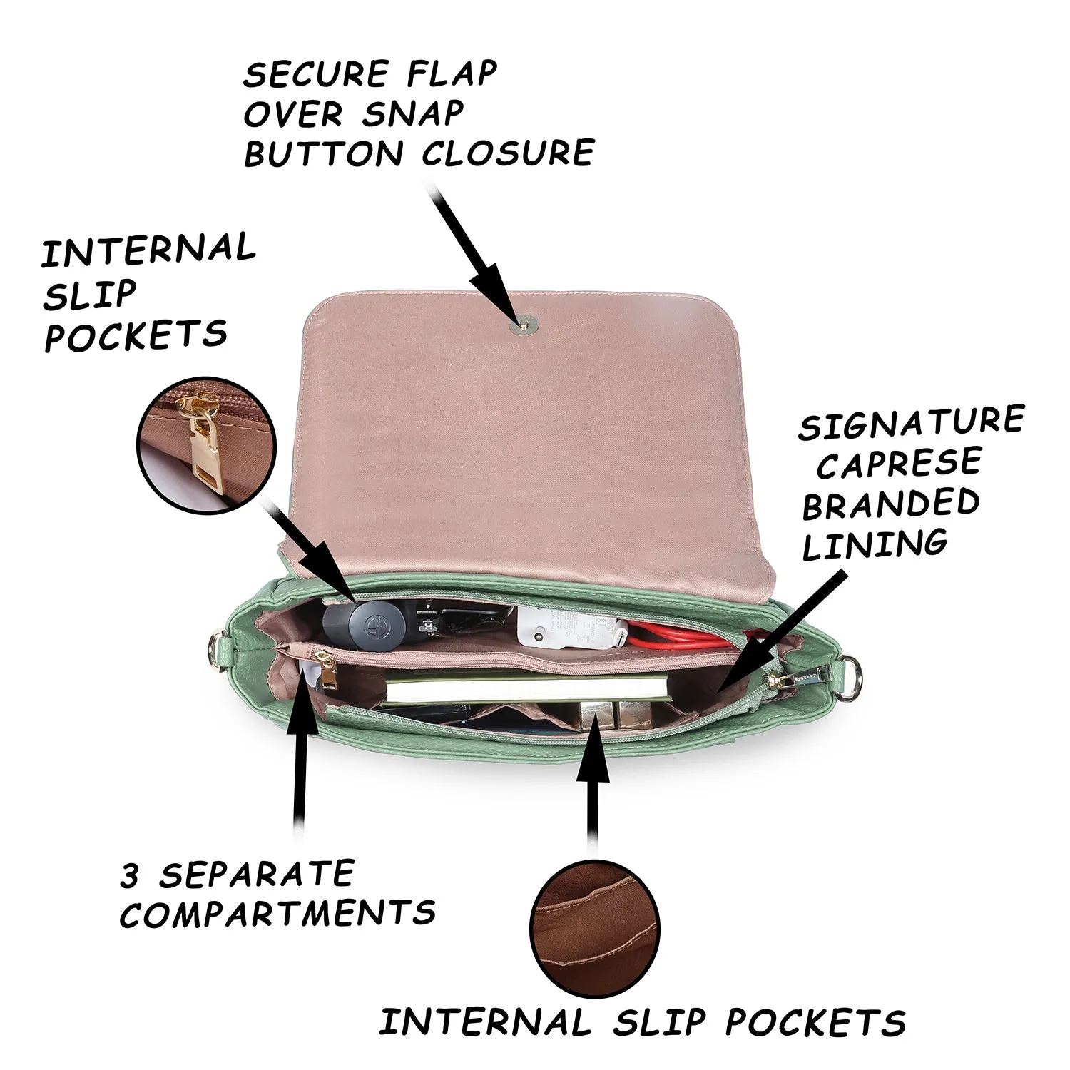 Caprese Kristin Large Green Satchel Bag