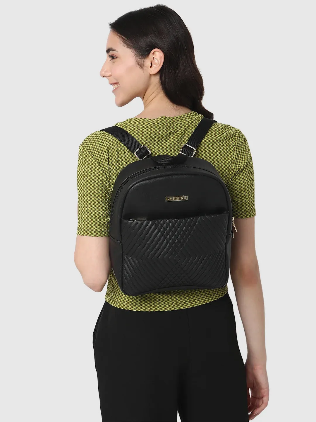 Caprese Leo Medium Black Backpack