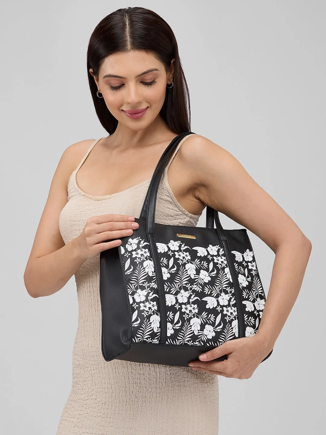 Caprese Lively Medium Black Tote Bag
