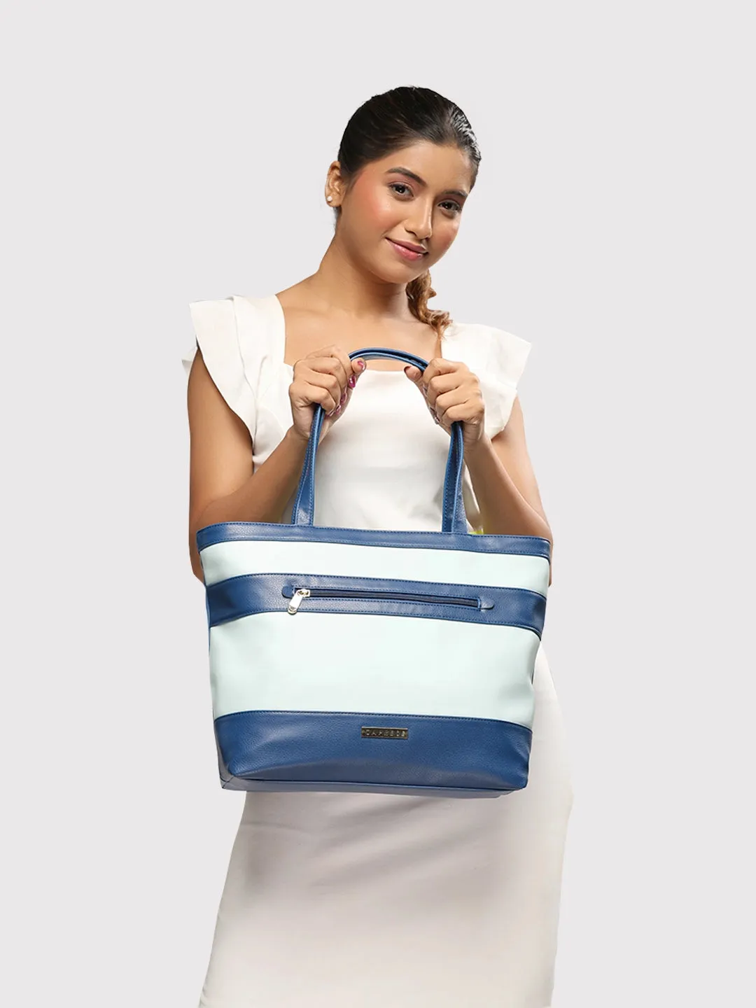 Caprese Marciano Medium Striped Navy Tote Bag