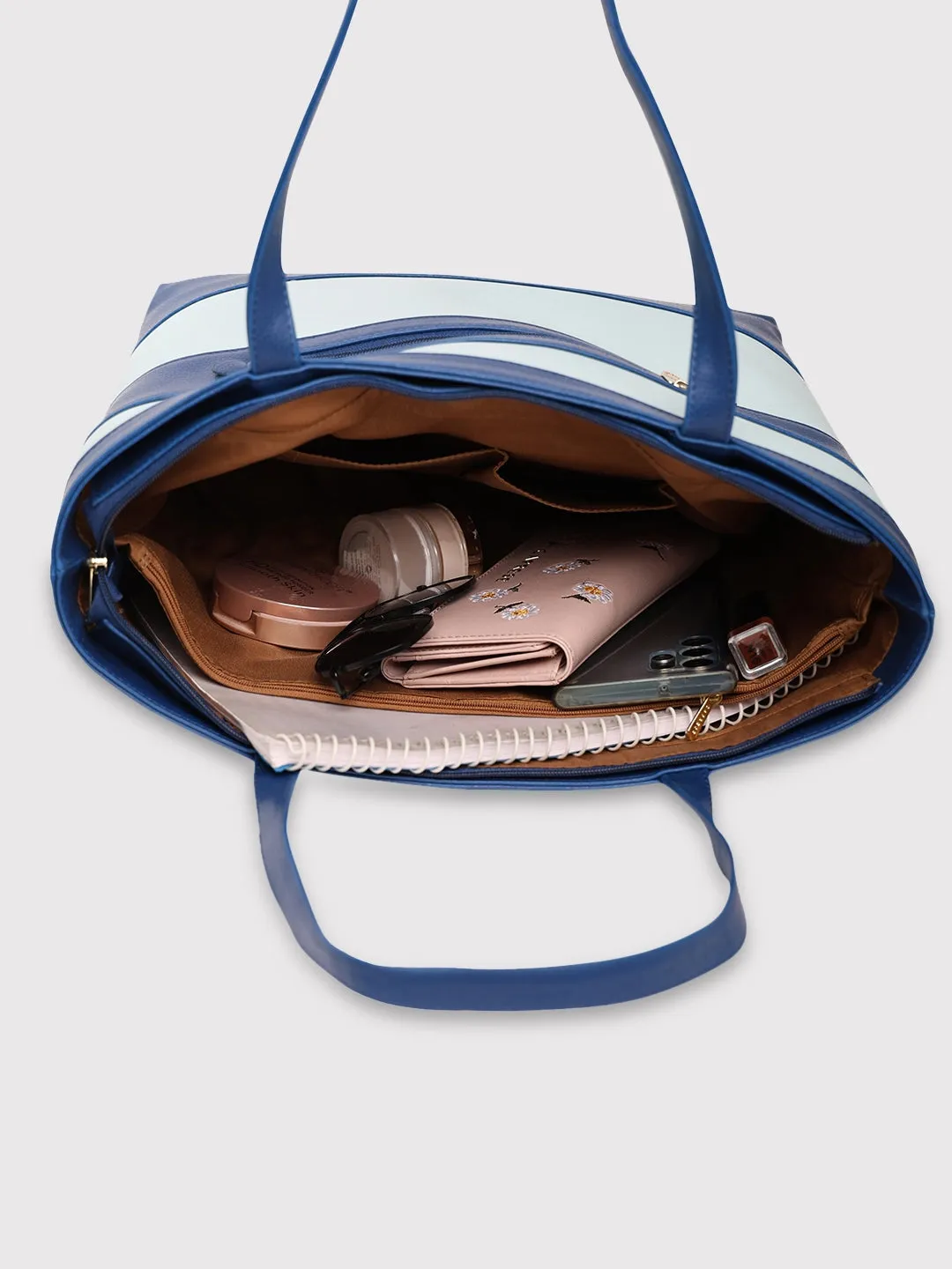 Caprese Marciano Medium Striped Navy Tote Bag