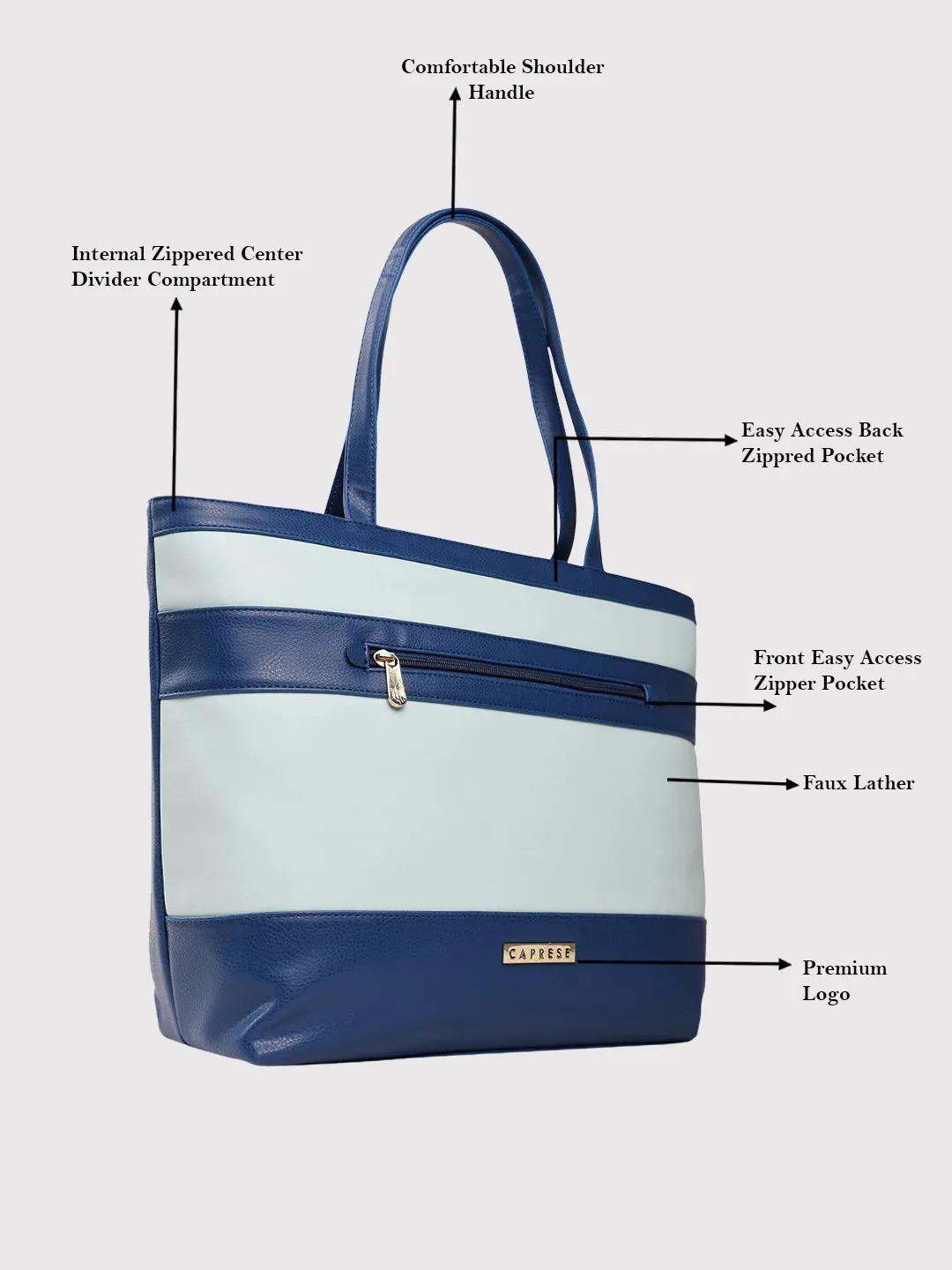 Caprese Marciano Medium Striped Navy Tote Bag