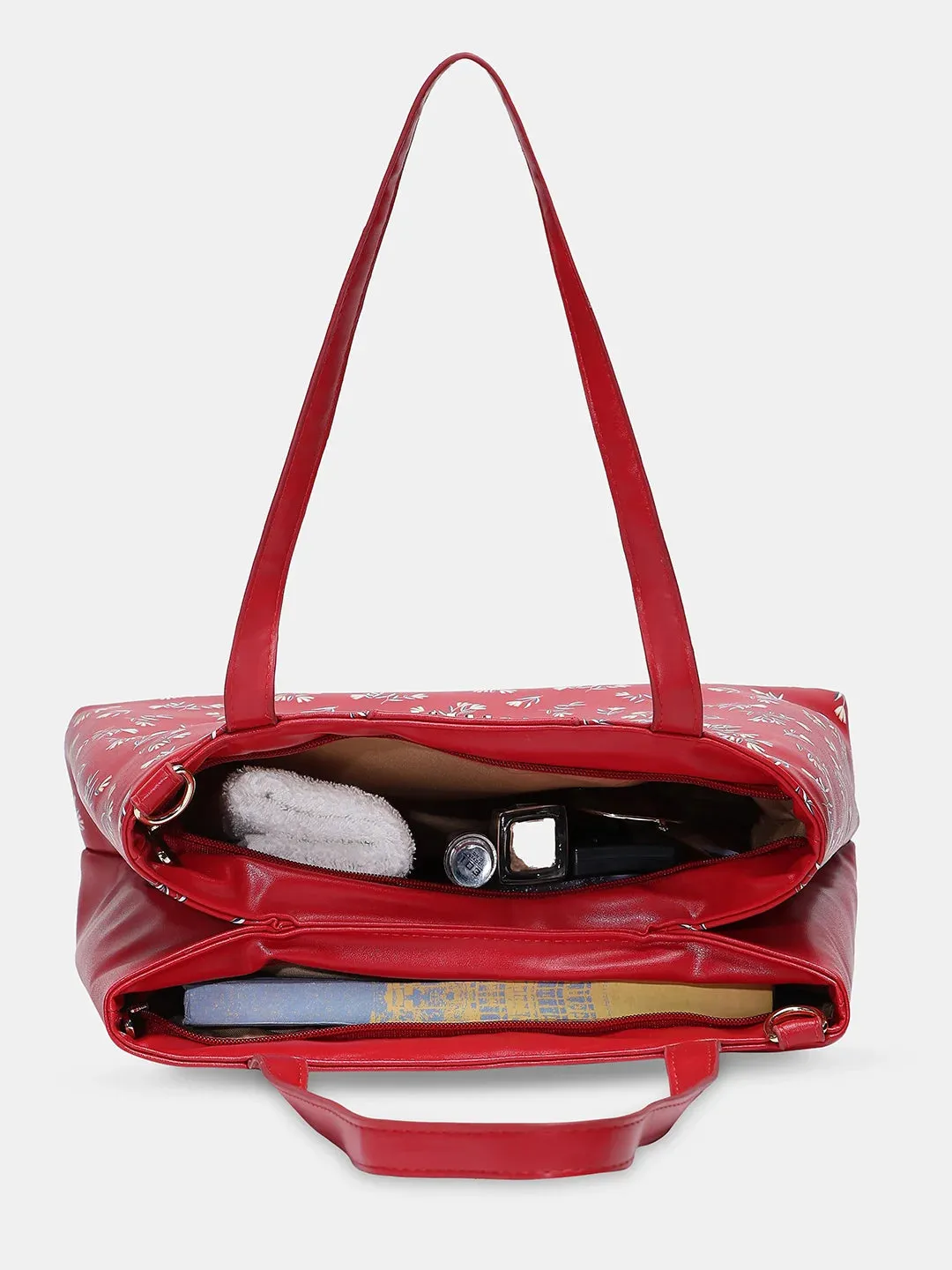 Caprese Merida Large Printed Red Satchel Bag