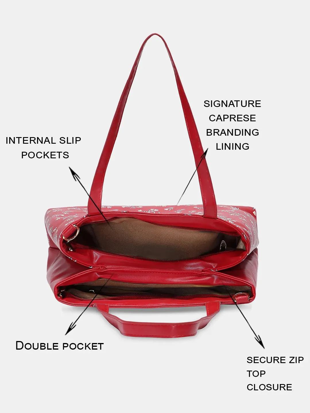Caprese Merida Large Printed Red Satchel Bag