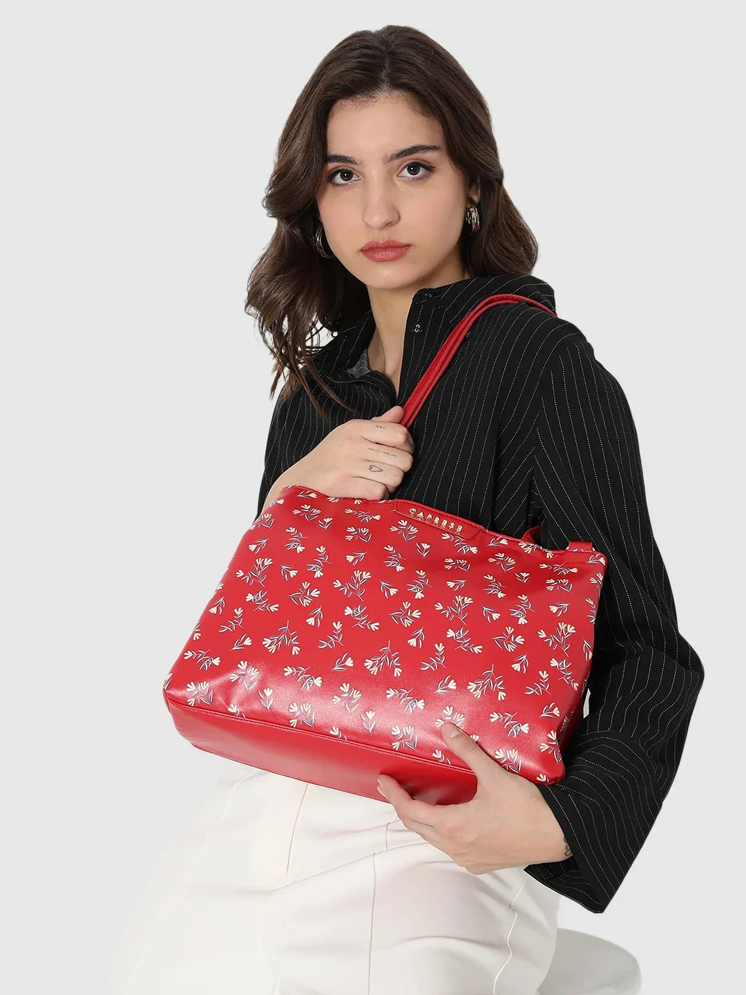 Caprese Merida Large Printed Red Satchel Bag