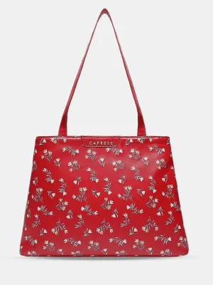 Caprese Merida Large Printed Red Satchel Bag
