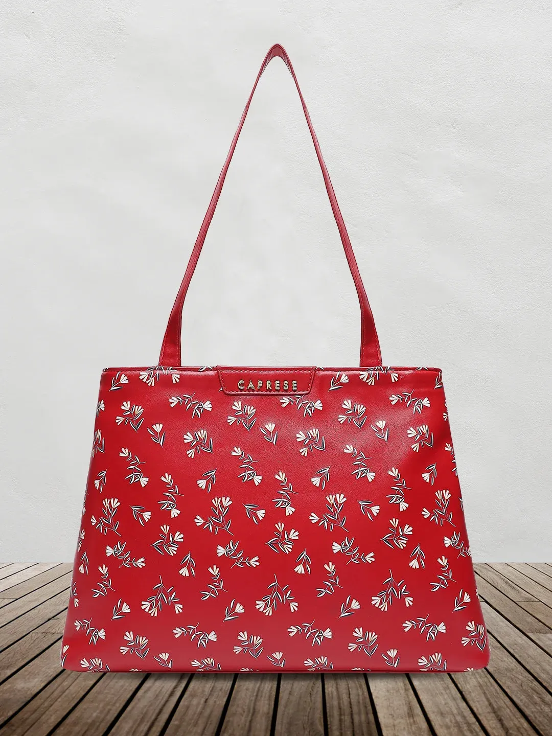 Caprese Merida Large Printed Red Satchel Bag